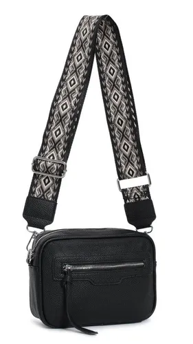 ITALYSHOP24 Schultertasche Damen - Crossover Umhängetasche mit breitem Stoffgurt - Umhängetaschen mit verstellbarem, abnehmbarem Gurt und geräumigem Hauptfach, ideal für Reisen und den Alltag.