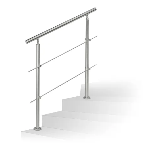 Relaxdays Treppengeländer Edelstahl Set - 1,0 m Handlauf mit 2 Pfosten und 2 Querstreben, eleganter Look für drinnen und draußen