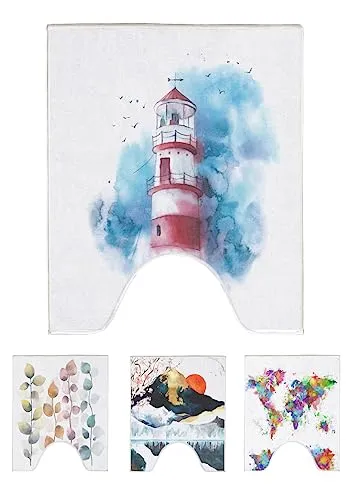 arteneur® - WC Vorleger MIT Ausschnitt 50x60 cm | Badvorleger rutschfest Waschbar bis 40°C | Saugstark & Schnelltrocknend | Fußbodenheizung Geeignet | Weich & Flauschig | WC Teppich Leuchtturm