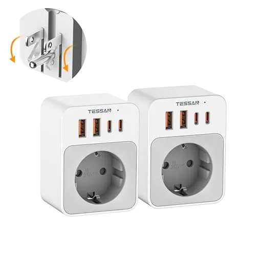 TESSAN 5-in-1 Reiseadapter für US-Stecker - Praktischer, klappbarer Adapter für US-Stecker in EU-Steckdosen. Ideal für Reisen nach Amerika, Thailand und Mexiko. Kompakt und leicht, perfekt für unterwegs.