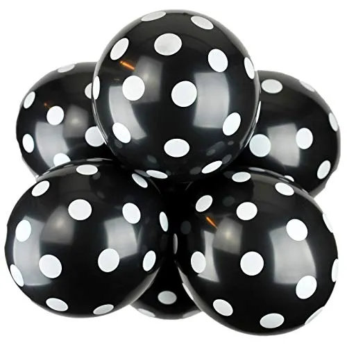Happium 12 Zoll sortierte Latexballons Polka Dot, ideal für Partydekoration, sortierte Luftballons für Geburtstag Hochzeit und andere Partys, 10 Stück (Schwarz)