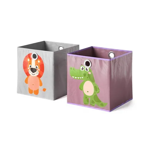 Vicco Faltbox 2er Set, Grau/Lila - Praktische Aufbewahrungslösung - Faltboxen aus abwaschbarem Hartkarton mit Kunststoffvlies, ideal für Kinderzimmer oder Wohnzimmer. Platzsparend und vielseitig einsetzbar, sorgt für Ordnung und Stil.