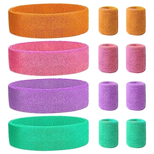 mizikuu Schweißband, 12 Teiliges Set Neon Stirnband Armband Absorbierendes Sport Schweißband Frottee Schweißband Bunte Handgelenk für Fußball Basketball Laufen Radfahren Dekoration