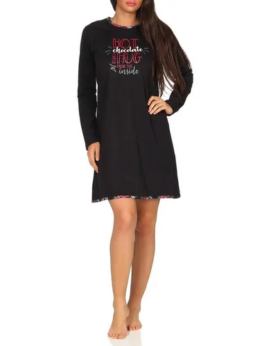 Damen Nachthemd Bigshirt von Normann – Übergrößen bis 60/62, Farbe: schwarz - Langarm Nachthemd aus 100% Baumwolle mit angenehmem Tragekomfort. Ideal als Nachtwäsche oder Loungewear. In Übergrößen erhältlich, pflegeleicht und schadstoffgeprüft.