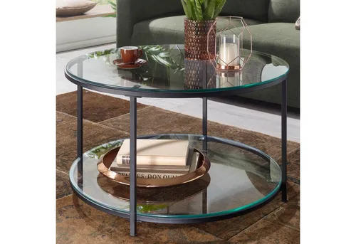 FineBuy Rund Couchtisch 80x80 cm Glas/Metall - Beistelltisch fürs Wohnzimmer mit stabiler Glasplatte und unterer Ablagefläche für zusätzlichen Stauraum, ideal für Kaffeepausen und entspannte Abende.