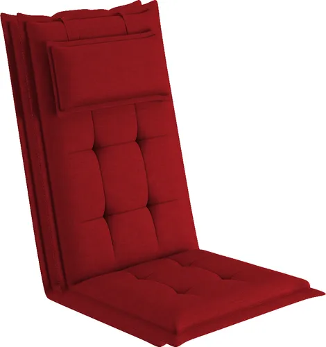 sunnypillow Gartenstuhlauflagen 2 Stück mit Kopfpolster 120x50x9 cm - Gartenmöbelauflagen in Rot, wasserabweisend und mit 9 cm dickem Kaltschaum für höchsten Sitzkomfort. Ideal für Innen- und Außenbereich, mit verstellbarem Kopfpolster und stabiler Befestigung.