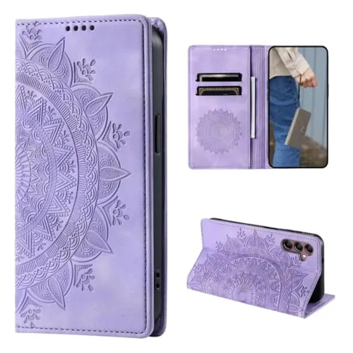 CoverKingz Handyhülle für Samsung Galaxy A15 - Handytasche mit Kartenfach Klapp Etui Cover - Handy Hülle klappbar Motiv Mandala Lila