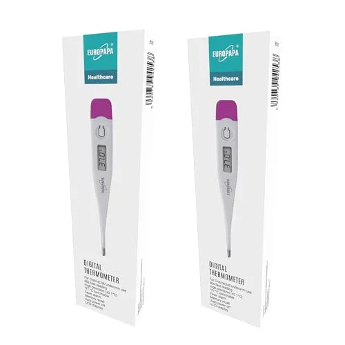 EUROPAPA 2 Stück Digitales Fieberthermometer für Babys, Kinder und Erwachsene, Thermometer für oral, axillar oder rektal, wasserdicht mit Fieberalarm (Lila)