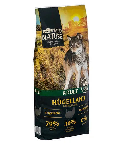 Dehner Wild Nature Trockenfutter für Hunde Hügelland Adult, Truthahn - Hundefutter mit 100 % natürlichen Zutaten, proteinreich und getreidefrei – ideal für gesunde Ernährung und artgerechten Genuss.