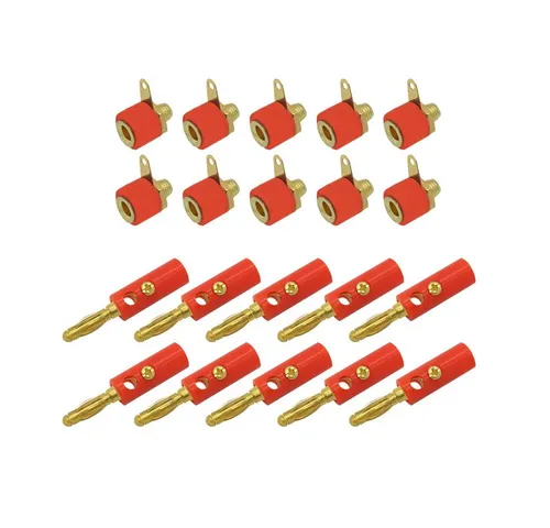 ARLI Bananen Stecker Buchse mit Lötfahne vergoldet 4 mm Audio-Adapter, 10x Bananenstecker + 10x Bananenbuchse rot