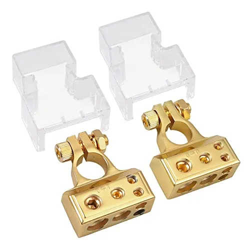 AUTOUTLET 2PCS Batterie Klemme Batterieklemme, 2/4/8/8 AWG Autobatterie Klemmen, Positiv und Negativ Battery Terminal Anschlussstecker, mit Abdeckung, Gold
