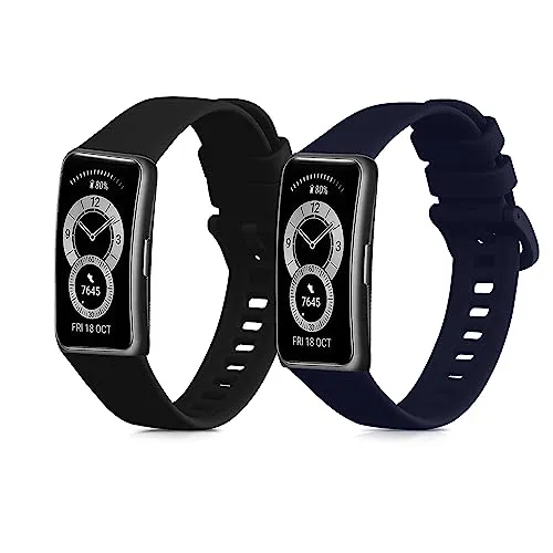 kwmobile 2x Uhrenarmband für Huawei Band 10/9 / 8 Armband - Fitnesstracker Band Set aus TPU Silikon - Ersatzarmband Smartwatch - Schwarz Dunkelblau