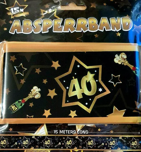 Party Absperrband 15 m Zahl 40  Dekoration Jubiläum  Geburtstag schwarz gold Neu
