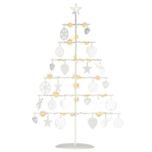 Nipach GmbH 25 LED Dekobaum Metall Baum mit Anhängern Lichterbaum weiß 42 cm hoch Batterie IP20 Weihnachtsbeleuchtung Weihnachtsdeko Lichterdeko Xmas