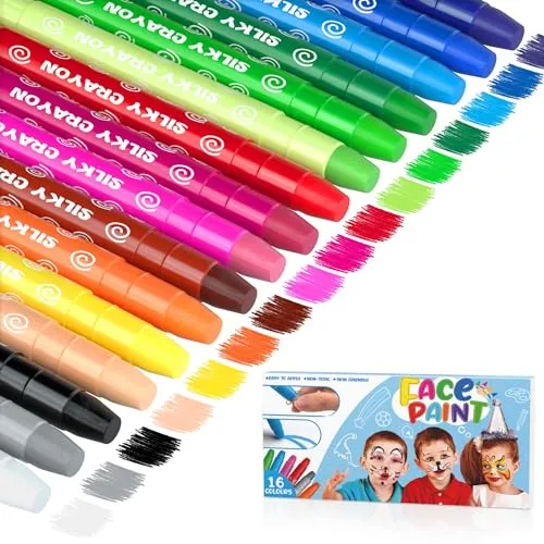 Gibot Kinderschminke Set, Halloween kinder schminke, Ungiftig Und Sicher Gesichtsfarbe Schminkstifte, Bodypaint für Makeup/Kindergeburtstag/Weihnachtsfeier/Halloween (16 Farben)