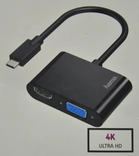 Hama USB C auf VGA und HDMI Adapter - 4K Ultra HD, 2in1 für perfekte Bildqualität und Multi-Monitor Nutzung, ideal für PC und Laptop