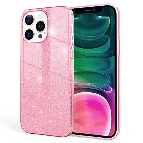 NALIA Glitzerhülle für iPhone 13 Pro - Funkelnder Glitzer-Look & Grip - SHINEPOP (Silikon Case) - Marke aus Berlin, Farbe:Pink