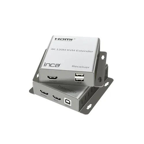 İnca HDMI KVM Extender IEX-120, 120m 4K @30Hz über Cat5e/Cat6/Cat6e/Cat7, IR Rückkanal, USB Tastatur & Maus, Loop-Out, Plug & Play, RJ45 Ethernet, lokaler HDMI Ausgang, 1080p – Transmitter + Receiver