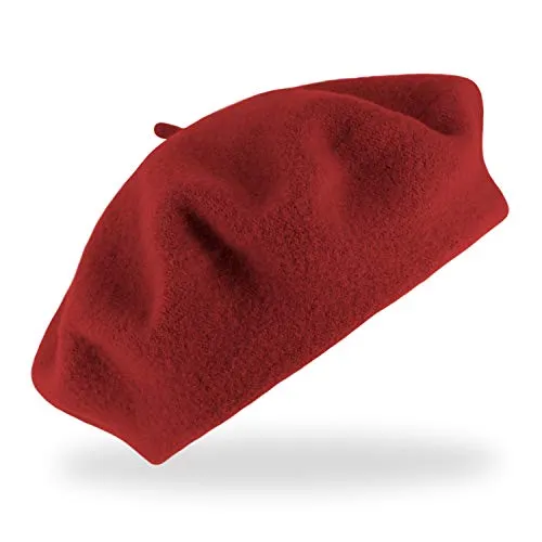 fiebig Baske aus 100% Reiner Schurwolle | Baskenmütze in One Size & Woolmark Qualität | Wollbaske in vielen Farben Made in Europe (Rot)