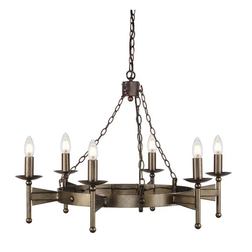 Cromwell Kronleuchter mit 6 Lichtern - Alte Bronze - Eleganter Kronleuchter aus handgefertigtem Eisen in Altbronze, ideal für stilvolle Innenräume. Höhenverstellbar und dimmbar für individuelle Lichtgestaltung.