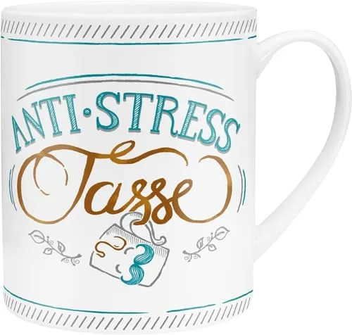 GRUSS & CO Die Geschenkewelt 45398 XL Spruch Anti-Stress, Porzellan, in Geschenk-Verpackung, 60 cl Tasse, Mehrfarbig, 9.5 cm