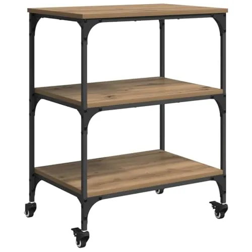 vidaXL Küchentrolley Artisan-Eiche 60 x 41 x 76 cm - Küchenunterschränke mit industriellem Stil und praktischen Rollen für einfache Mobilität. Ideal für zusätzlichen Stauraum und Arbeitsfläche in modernen Küchen und Esszimmern.