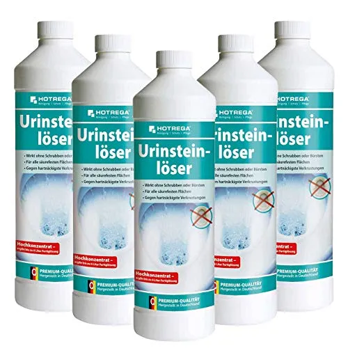 HOTREGA Urinsteinlöser Konzentrat 5x 1 Liter | Extra starker Urinsteinentferner & WC-Entkalker | Löst auch Seifenreste und Rost | Wirkt selbsttätig