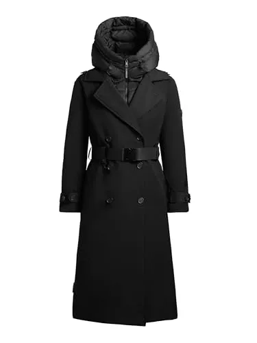 khujo Wintermantel ELENA2 - Damen Steppmantel im trendigen Trenchcoat Look, ideal für kalte Tage und stylish kombinierbar, 100% PES, Größe S, Farbe: 200 BLACK