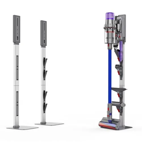 Staubsauger-Ständer mit klappbaren Aufbewahrungshaken & robuster Carbonstahl-Basis – Bohrfreie Montage, platzsparende Aufbewahrung für alle kabellosen Dyson Staubsauger und Zubehörteile