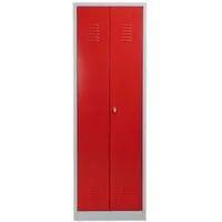 PROREGAL Metallspind Dolphin 180 x 60 x 50 cm Grau-Rot - Robuster Metallspind mit flexibler Fächeraufteilung und abschließbaren Türen. Ideal für Werkstätten und Betriebe, mit verstellbaren Fachböden und einfacher Reinigung.
