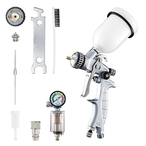 BenBow PK60 Mini Lackierpistole + Druckregler, Düse:0.8mm, Typ:Lackierpistole + Luftdruckregler mit Öl-Wasser-Abscheider + Kupplung