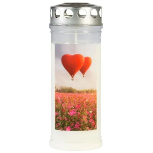 JEKA Gedenkkerze groß, Wiese/Ballon mit Silberdeckel, Brenndauer bis zu 7 Tagen