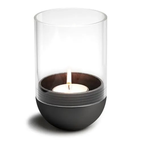 höfats Gravity Candle schwarz - Kardanisch gelagerter Teelichthalter - Teelichthalter mit kardanisch gelagerter Kerze, die immer im Lot bleibt. Ideal für Garten und Terrasse, witterungsfest und elegantes Design aus Zinkdruckguss und Glas.