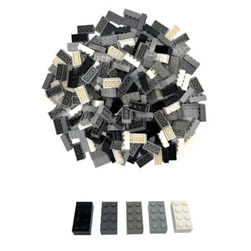 Q-Bricks Teilebox - Klassisches 2x4 Baustein-Set mit 5 Grau und Schwarztönen