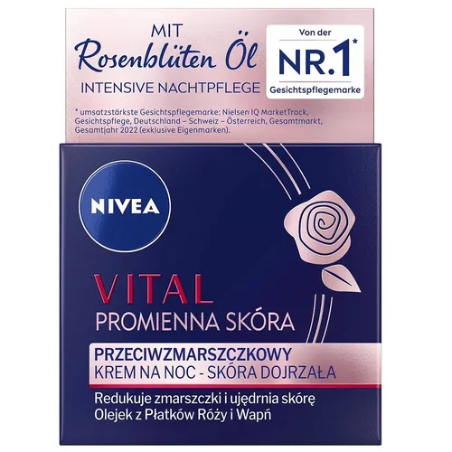 Nivea Vital Promienna Skóra Nachtcreme 50ml - Augenpflege mit Anti-Falten Wirkung, spendet intensive Feuchtigkeit für eine strahlende Haut über Nacht.
