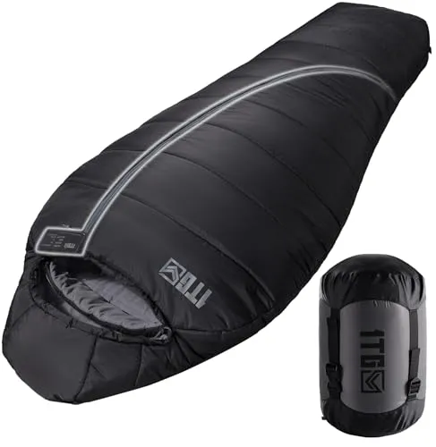 1TG Tactical Schlafsack 4 Jahreszeiten, Schlafsack Erwachsene, Kompakt & Warm für Outdoor. Camping, Trekking, Reisen(bis 185cm) (Schwarz)