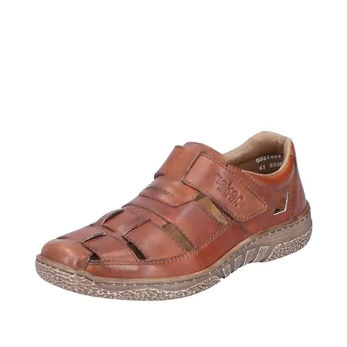 Rieker Herren Slipper 03578-24 Braun - Bequeme Sandalen mit Klettverschluss und Antistress-Funktion - Herren-Slipper aus hochwertigem Glattleder, mit weicher, wechselbarer Innensohle und rutschfester Laufsohle. Ideal für warme Tage und lässige Outfits.