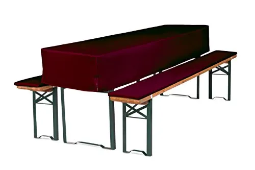 TexDeko Bierbankauflagen gepolstert 220x25x2cm mit Tischdecke 3TLG Set waschbar für Bierzeltgarnitur (220x70x30cm Bordeaux)