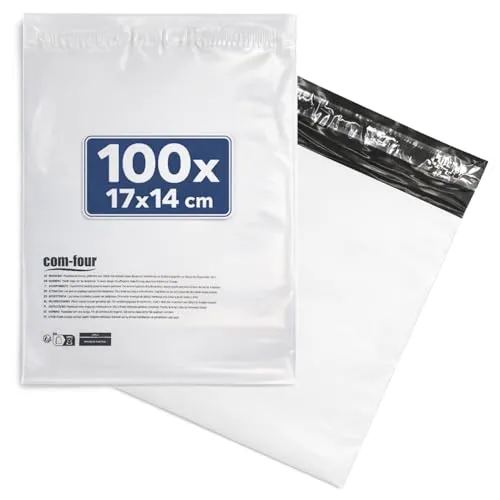com-four® 100x Versandtaschen 17 x 14 cm - Kleine Versandbeutel blickdicht und widerstandsfähig - Selbstklebende Versandtüten für Kleidung, Dokumente und Warensendungen - Umschlag für Kartons