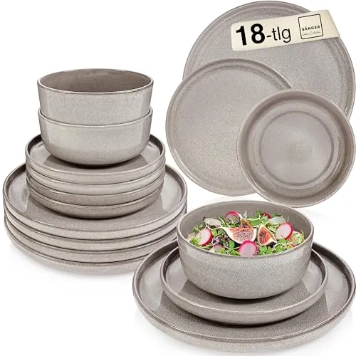 SÄNGER Kairo Clay Tafelservice 18-teilig - Spezielles Tischgeschirr, 18-teiliges Steingut Set für 6 Personen in eleganten Grau- und Anthrazit-Tönen, handgefertigt, kratzfest und ideal für stilvolle Tischarrangements.