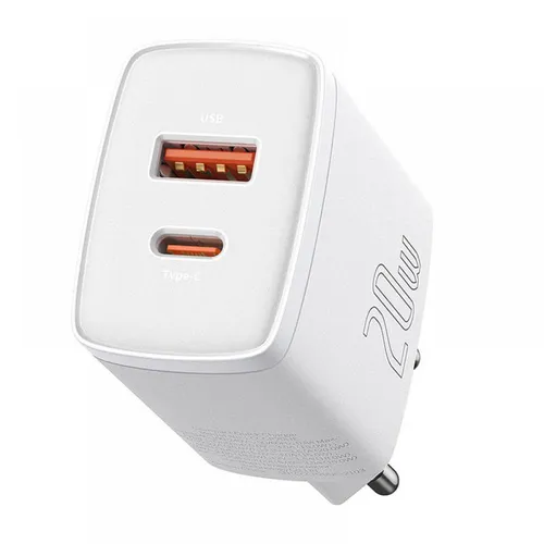 Baseus Compact Quick Charger / Ladegerät, USB-C + USB-C, 20W, weiß