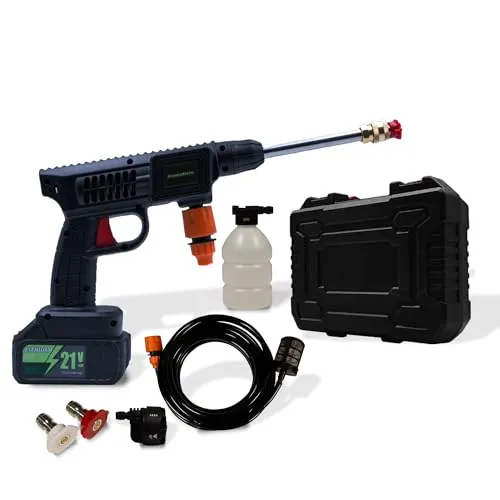 Hammersmith JetHawk - Kabelloser Druckreiniger mit 13 Bar Power - Hochdruckreiniger mit 13 Bar Druck, ideal für die mühelose Reinigung von Terrassen und Fahrzeugen. Inklusive 3 Düsen und Seifenschäumflasche für effiziente Anwendung.
