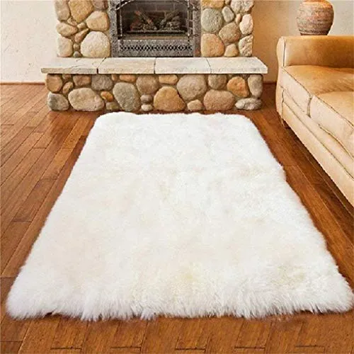 YDFYX Lammfell Schaffell Teppich Kunstfell Dekofell in Super weich Lammfellimitat Teppich Longhair Fell Optik Nachahmung Wolle Bettvorleger Sofa Matte (Weiß, 80 x 180cm)