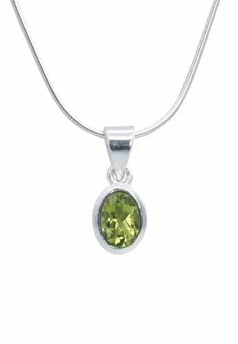 mantraroma echt Silberkette mit Peridot grüner Edelstein Damen Kettenanhänger 925 Sterlingsilber Halskette Geschenk (AK3-170-59-50)