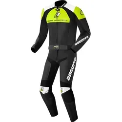 Bogotto Losail 2-Teiler Motorrad Lederkombi - Größe 50, schwarz-weiss-gelb - Motorradkombis mit Kunststofflüftungseinlässen und ergonomisch angepasster Schnittführung für optimalen Komfort und Sicherheit beim Fahren.