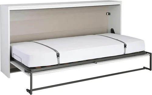 Rauch Möbel Schrankbett, Weiß und Dunkelgrau - Schrankbett 90x200 cm, ideal für kleine Räume, verwandelt sich tagsüber in eine stilvolle Kommode und bietet abends eine bequeme Schlafgelegenheit. Made in Germany mit praktischen Gasdruckdämpfern.