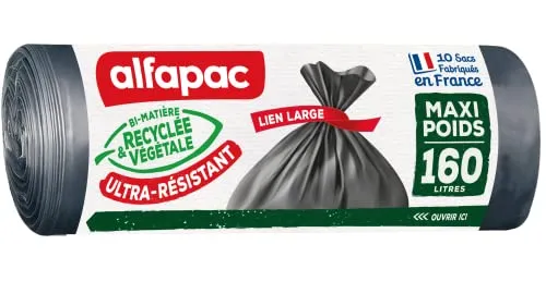 Alfapac Maxi-Gewichtbeutel, recycelt, 160 l, 10 Stück in schwarz von Alfapac