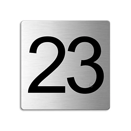 Türnummer 23 Zimmernummer Zahlen Schild aus Edelstahl 85×85 mm selbstklebend Nr.48323