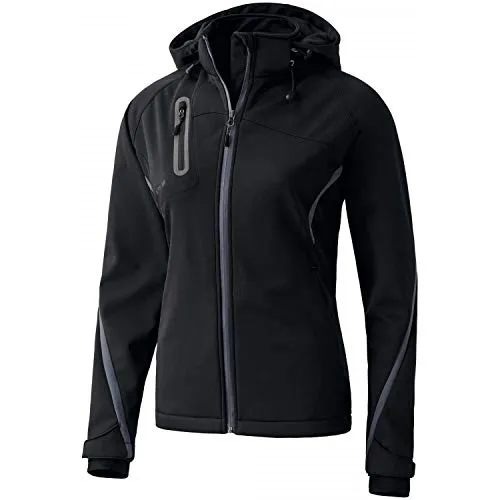 Erima Training Softshelljacke Function Damen schwarz dunkelgrau Gr 48 - Funktionsjacke für Damen, atmungsaktiv und winddicht. Mit abnehmbarer Kapuze und 5.000 mm Wassersäule bietet sie optimalen Schutz bei Sport und Freizeit.