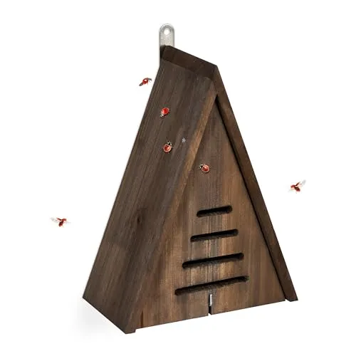 Relaxdays Marienkäferhaus, Marienkäferhotel Garten, zum Aufhängen, Holz unbehandelt, Insektenhotel Marienkäfer, braun